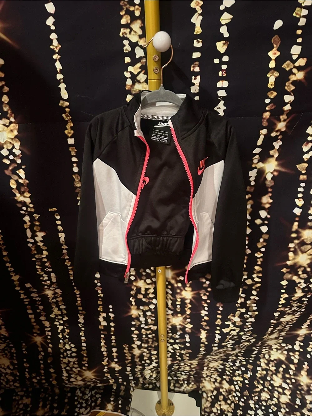 Nike Kids Black & White Track Jacket with Pink Trim